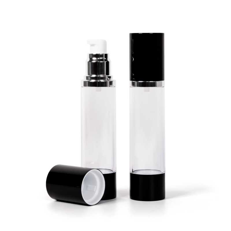 Clear Airless Bottle with Black Top, 45 ml