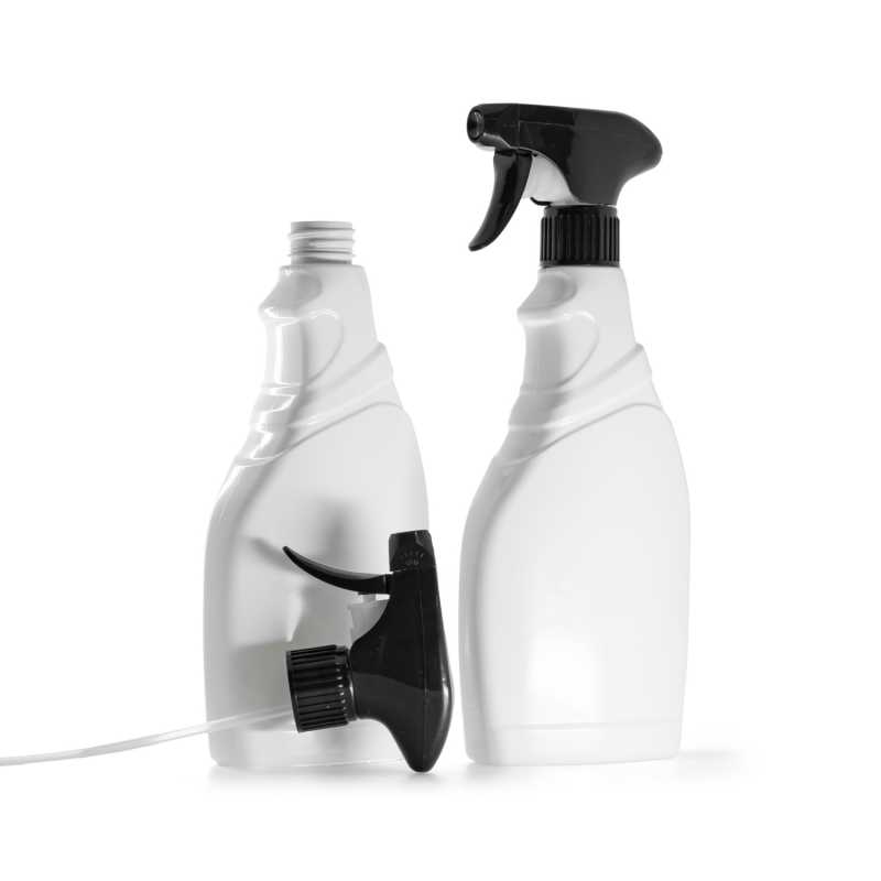 White Detergent Plastic Bottle, Black Trigger Sprayer, 500 ml