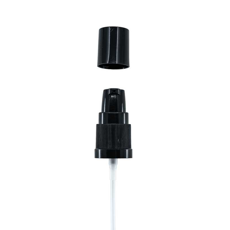 Black Plastic Lotion Pump with Black Overcap, 18/415