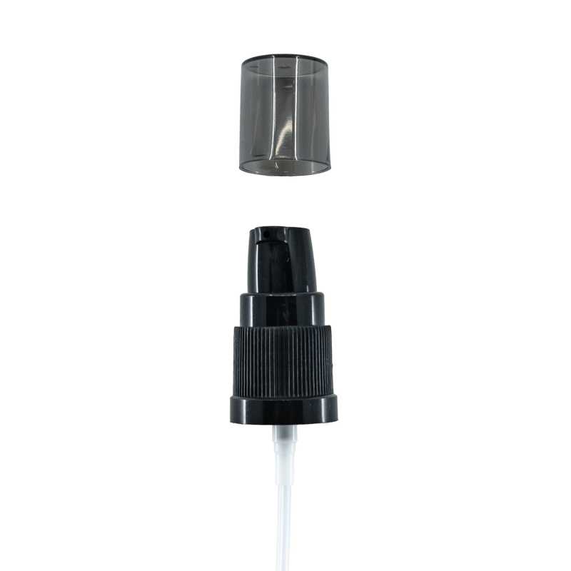 Black Plastic Lotion Pump with Smokey Overcap, 18/415