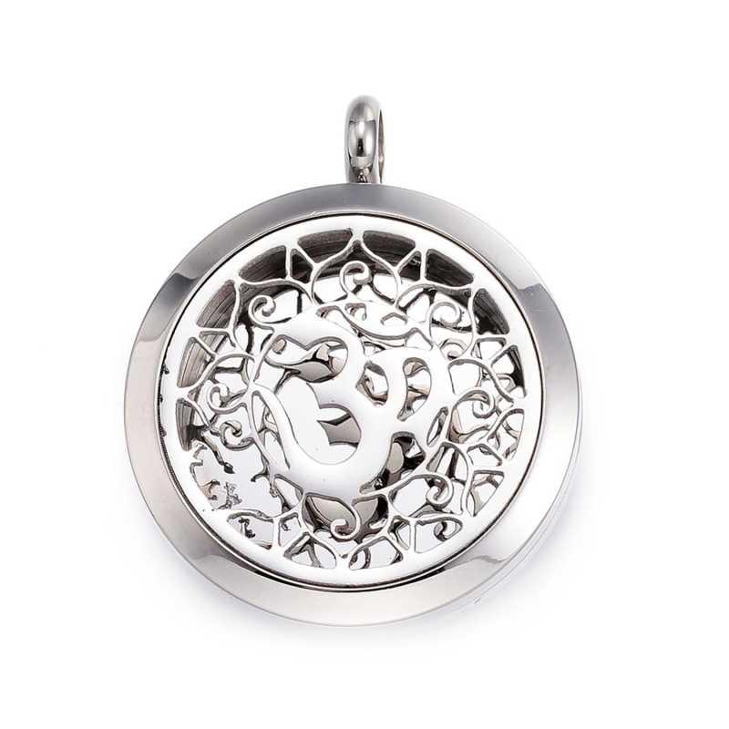 Diffuser pendant, surgical stainless steel, Om symbol, filigree design