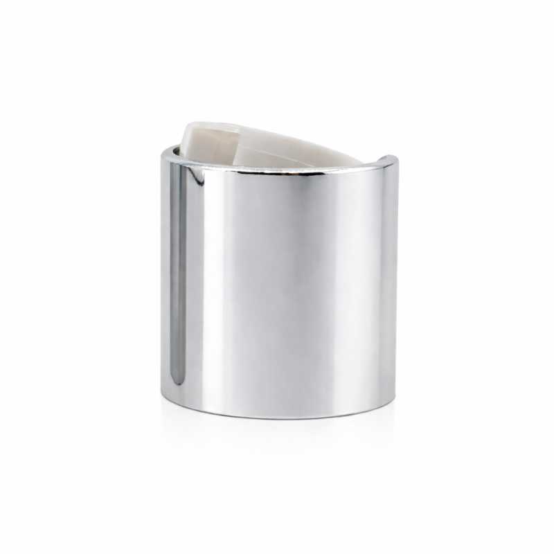 White Plastic Disc Top Cap with Glossy Silver Aluminium Collar, 24/410