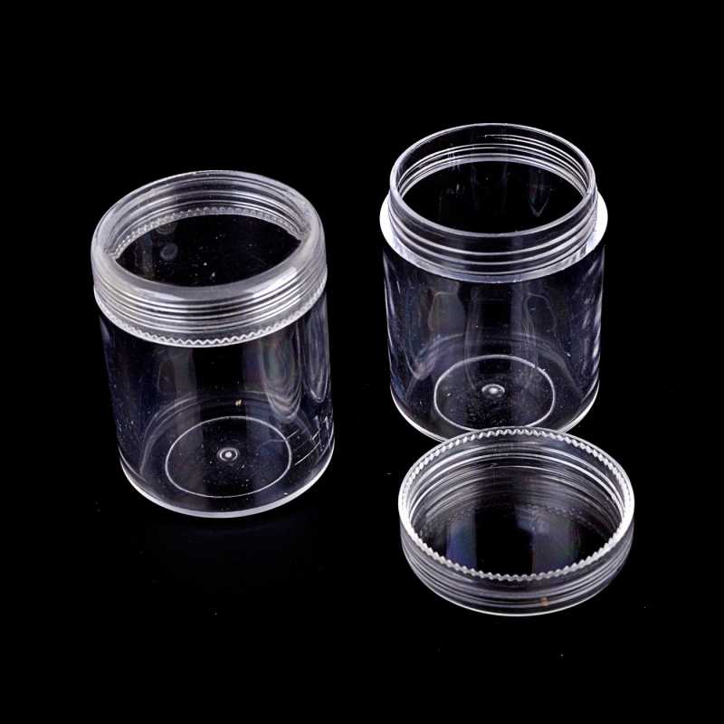 Transparent plastic cup with screw cap with a volume of 18 ml.