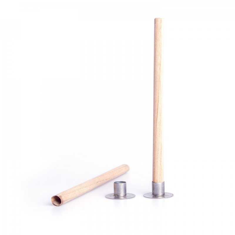 The metal stand for spiral wooden wicks is used to fix the wick in both standing candles and candles in containers.For better stability, the wick can be glued w
