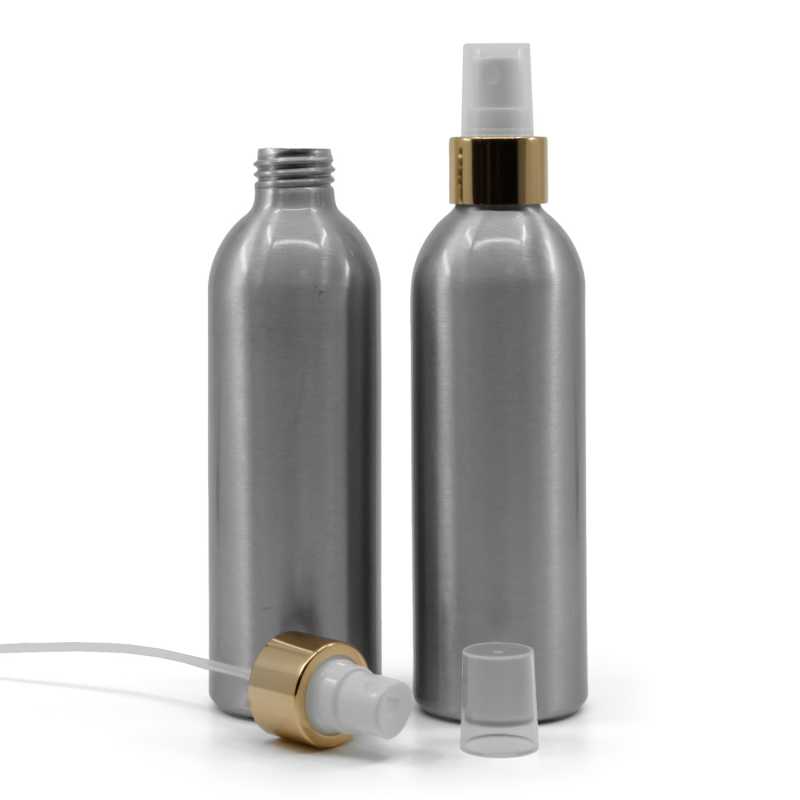 Aluminium Bottle, White Spray With Glossy Gold Collar, 225 ml