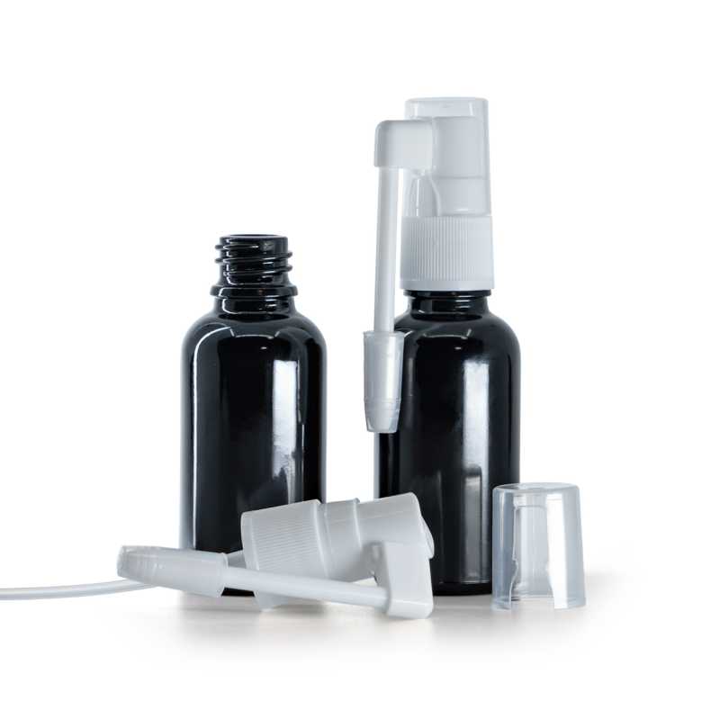 Gloss Black Glass Bottle, White Oral Spray, 30 ml