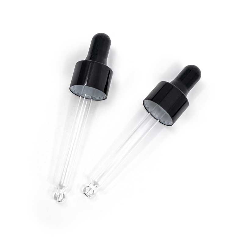 Black plastic dropper in glossy finish, suitable for bottle with neck diameter 18 mm and volume 50 ml.Colour: black glossGlass tube length: 84 mm
Please note t