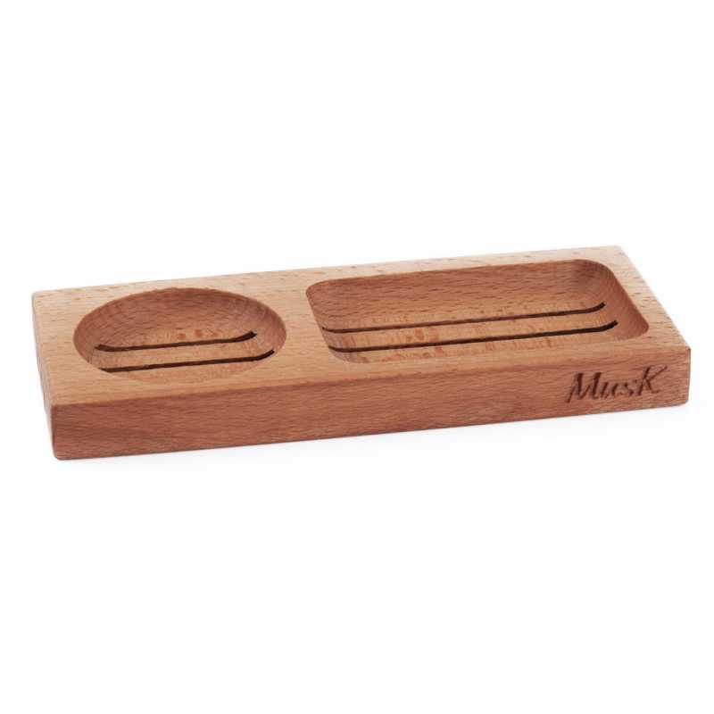 Combination soap dish with shampoo bottle is made of beech wood impregnated with linseed oil to ensure water repellency.The soap dish with shampoo bottle is sui