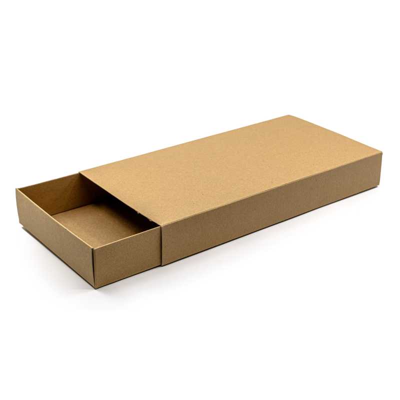 Paper kraft gift box with pull-out mechanism, in which you can playfully pack your products.
The box measures 150 x 300 mm and is 40 mm high. Delivered unfolde