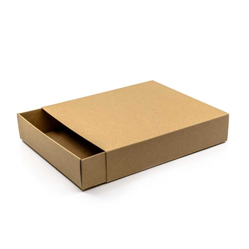 Paper kraft gift box with pull-out mechanism, in which you can playfully pack your products.
The box measures 170 x 200 mm and is 40 mm high. Delivered unfolde