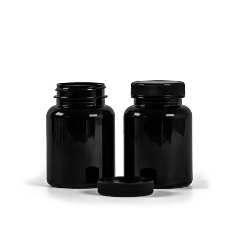 Black Plastic Pill Jar with Black Lid, 150 ml