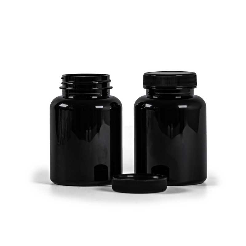 Black Plastic Pill Jar with Black Lid, 200 ml