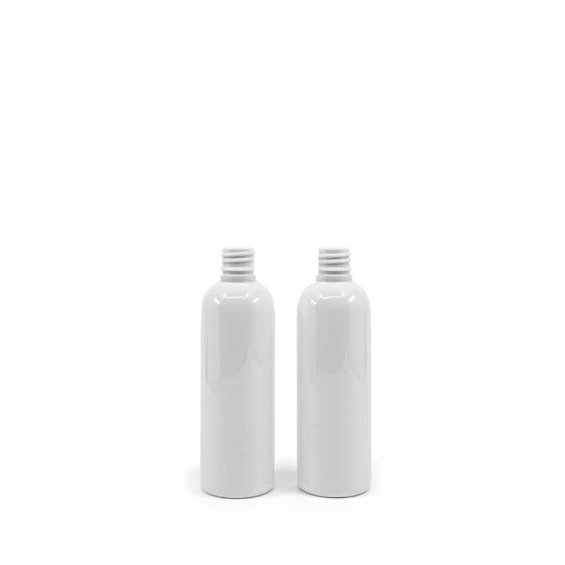 White plastic bottle made of PET with glossy surface.
Volume: 100 ml, total volume 117 mlBottle height: 122 mmBottle diameter: 38 mmNeck: 18/410
The packaging