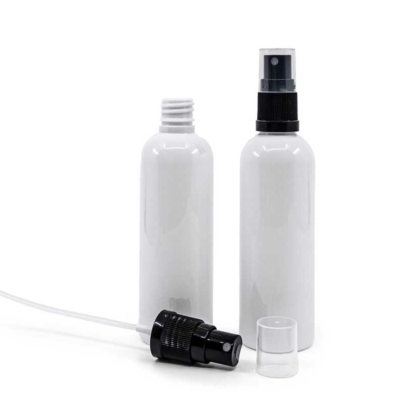White Plastic Bottle, 18/410, Fine Mist Sprayer, Black, 115 mm tube lenght, 100 ml