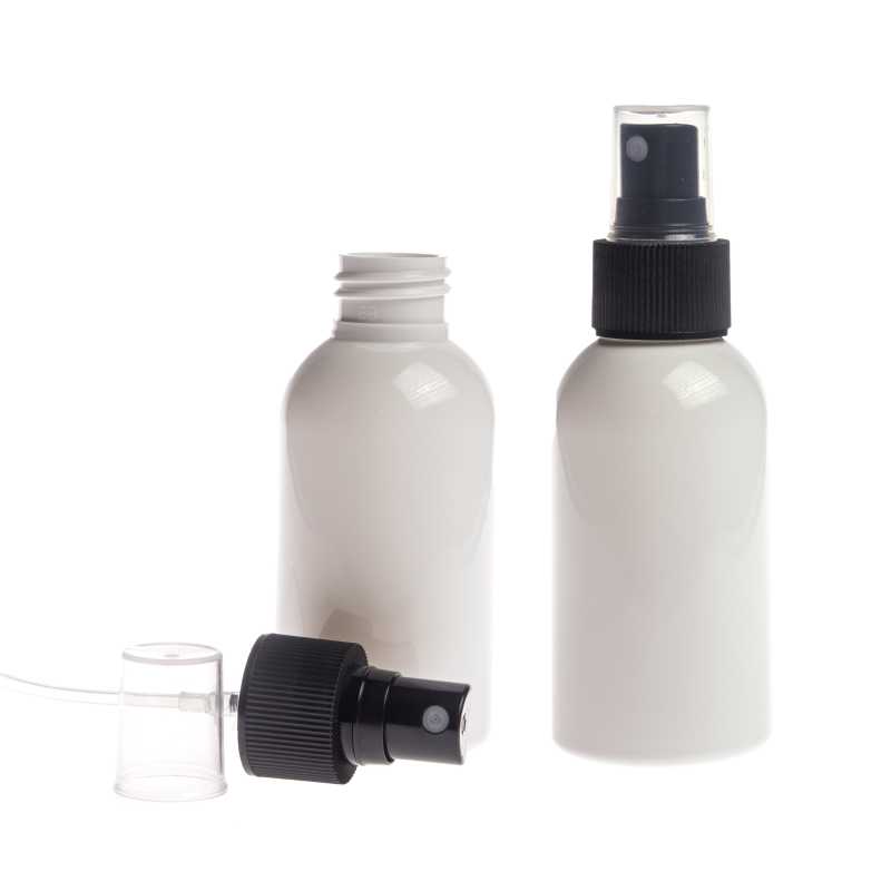 White Plastic Bottle, 24/410, Black Spray, 100 ml