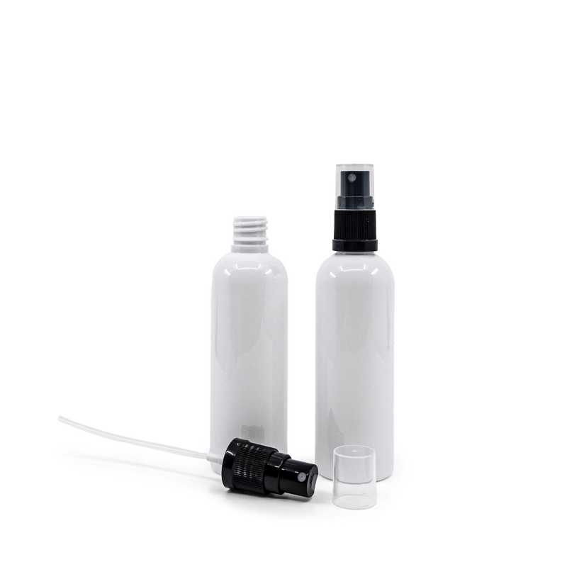 White plastic bottle made of PET with glossy surface.
Volume: 100 ml, total volume 117 mlBottle height: 122 mmBottle diameter: 38 mmNeck: 18/410
The packaging