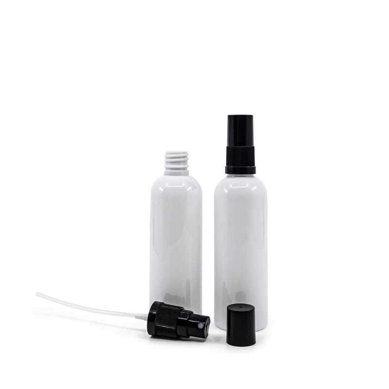 White plastic bottle made of PET with glossy surface.
Volume: 100 ml, total volume 117 mlBottle height: 122 mmBottle diameter: 38 mmNeck: 18/410
The packaging