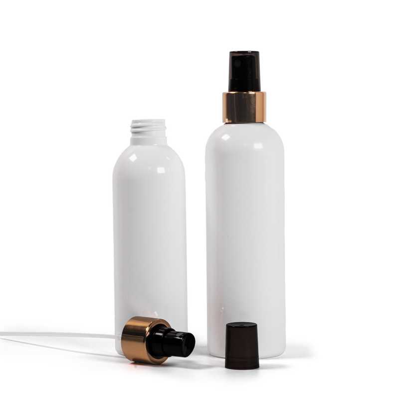 White Plastic Bottle, Black Spray With Glossy Gold Collar, 250 ml