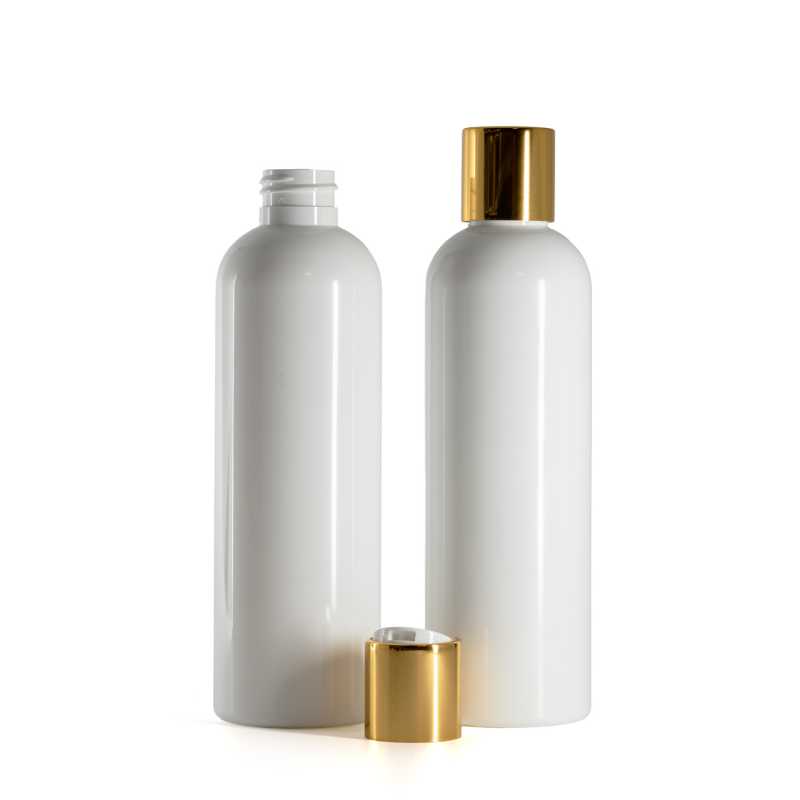 White Plastic Bottle, White Plastic Flip Top With Golden Aluminum Collar, 250 ml