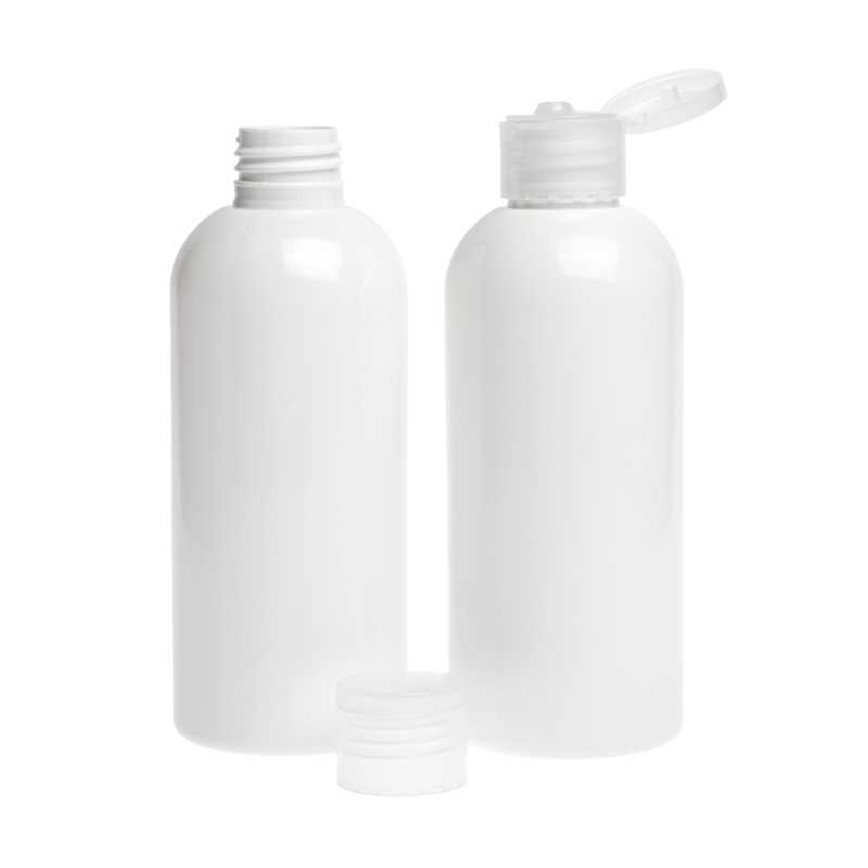 White plastic bottle made of PET with glossy surface.
Volume: 200 ml, total volume 220 mlBottle height: 133mmBottle diameter: 51 mmNeck: 24/410
The packaging 