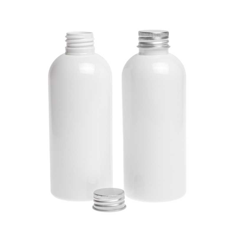 White Plastic Bottle, Silver Aluminium Cap, 200 ml