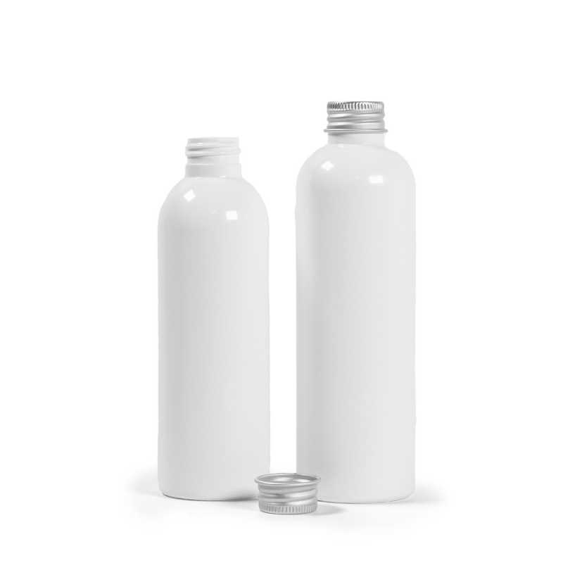 White Plastic Bottle, Silver Aluminium Cap, 250 ml