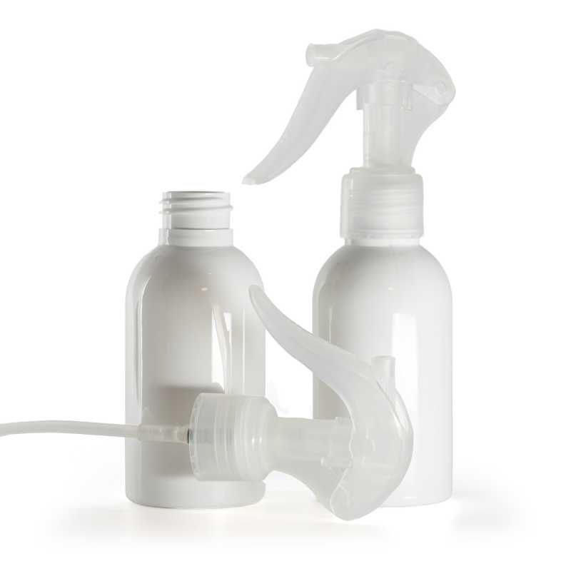 White Plastic Bottle, Mini Trigger Spray, Transparent, 100 ml