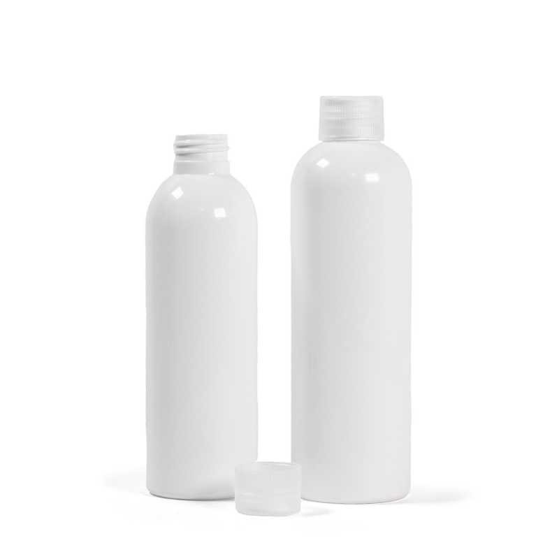 White Plastic Bottle, Transparent Cap, 250 ml