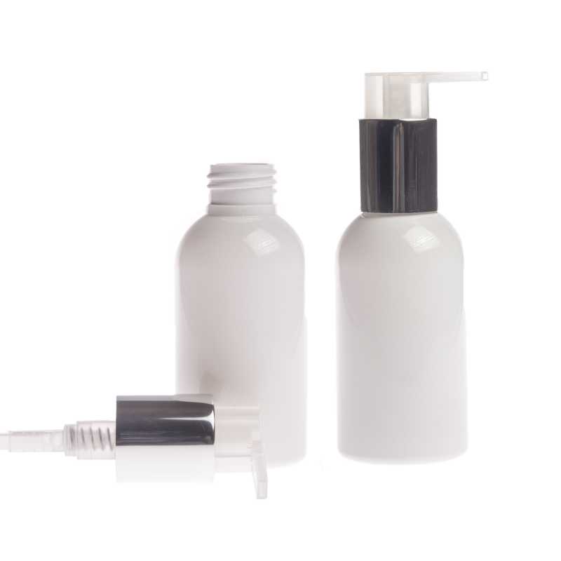 White Plastic Bottle, Silver Pump, 150 ml