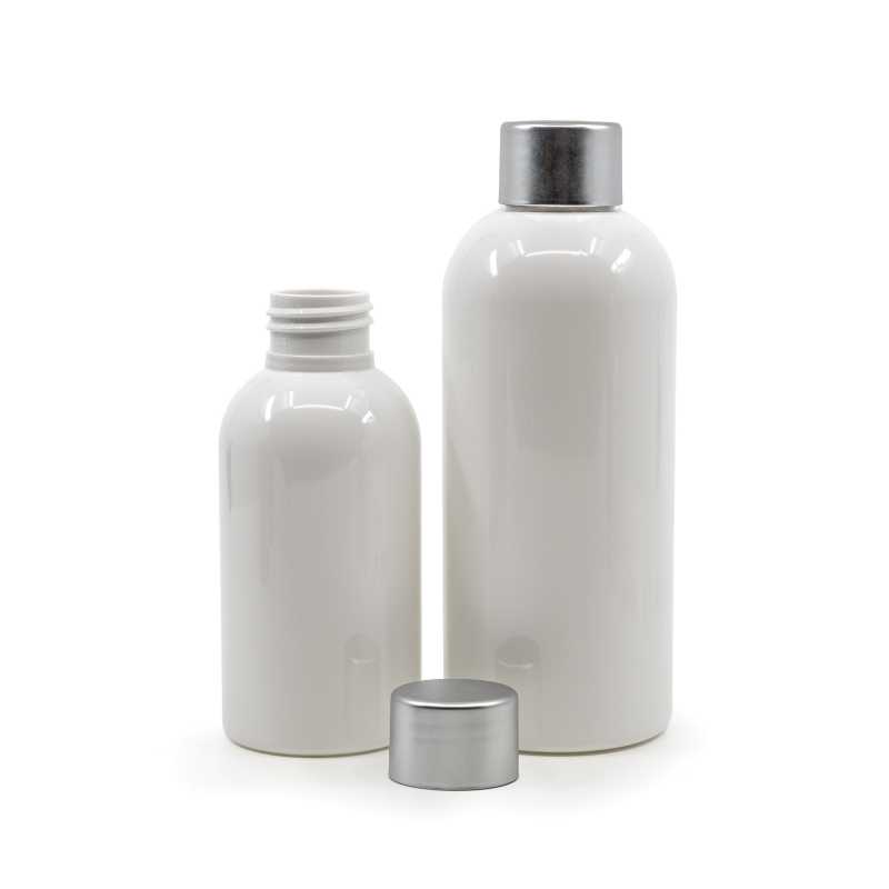 White plastic bottle made of PET with glossy surface.
Volume: 300 ml, total volume 317 mlBottle height: 146 mmBottle diameter: 58 mmNeck: 24/410
The packaging