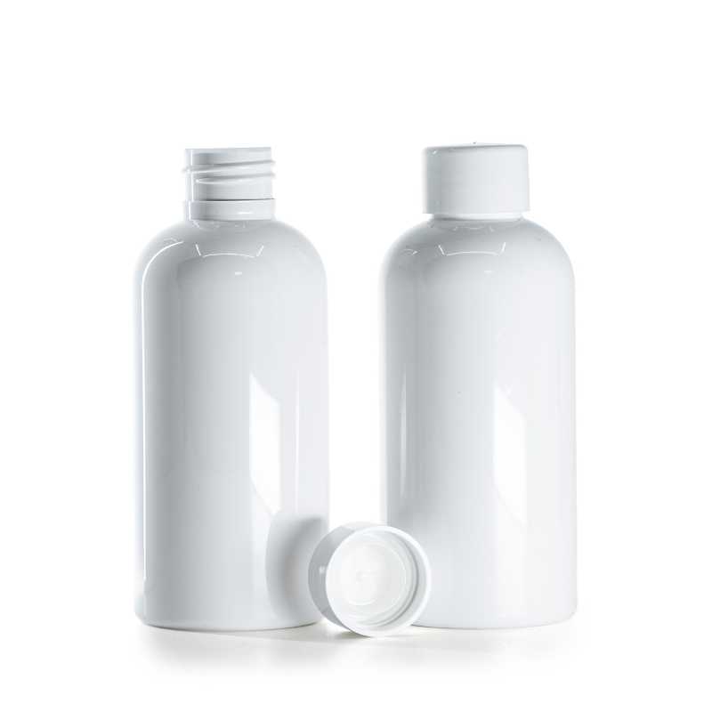 White Plastic Bottle with Smooth White Cap With Reducer, 150 ml