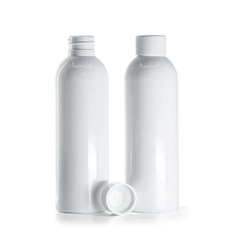 White Plastic Bottle with Smooth White Cap With Reducer, 200 ml