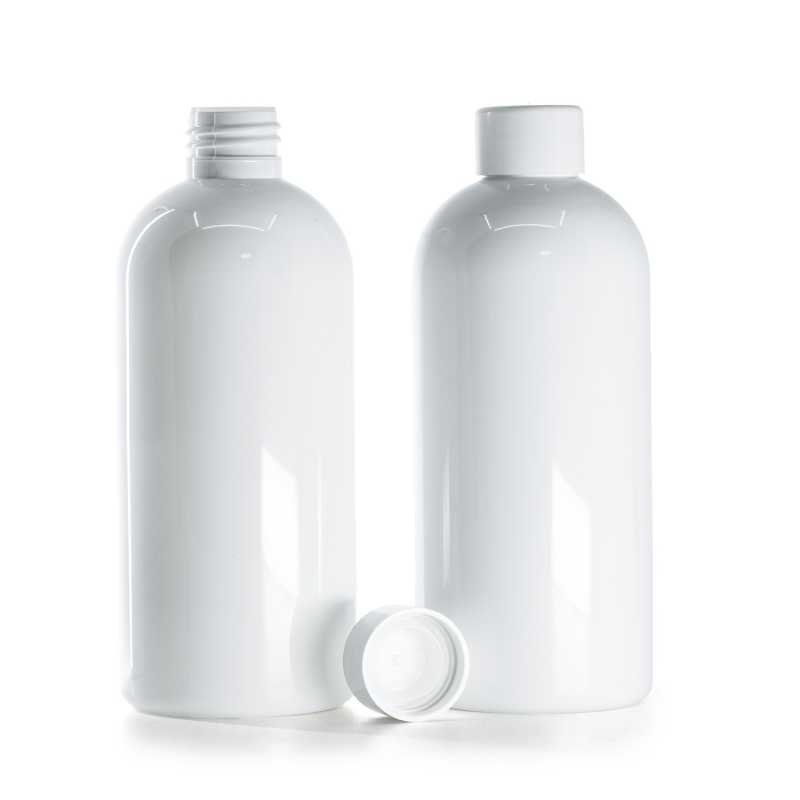 White Plastic Bottle with Smooth White Cap With Reducer, 300 ml