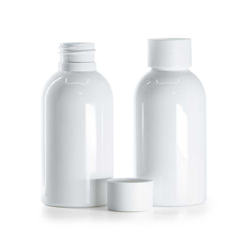 White Plastic Bottle, Matte White Cap, 100 ml