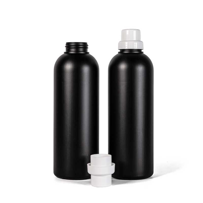 Black Plastic Bottle, White Cap, 1 l