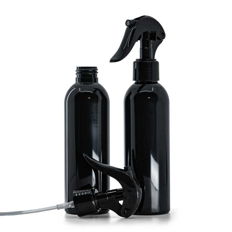 Black Shiny Plastic Bottle, Black Trigger Spray, 200 ml