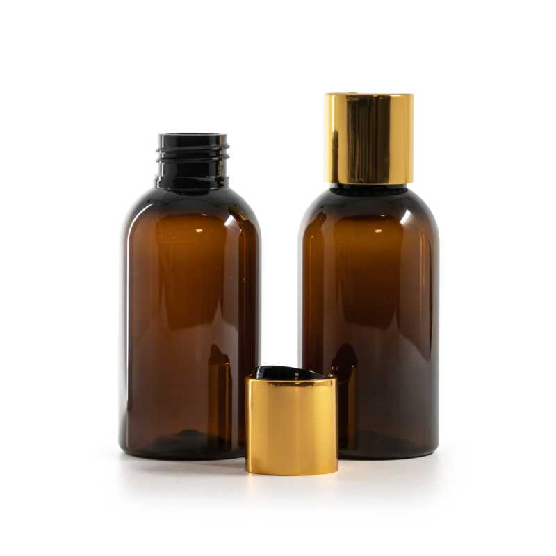 Amber Plastic Bottle, Black Plastic Flip Top With Golden Aluminum Collar, 250 ml-copy