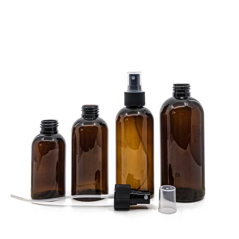 Amber Plastic Bottle, Black Spray, 100 ml