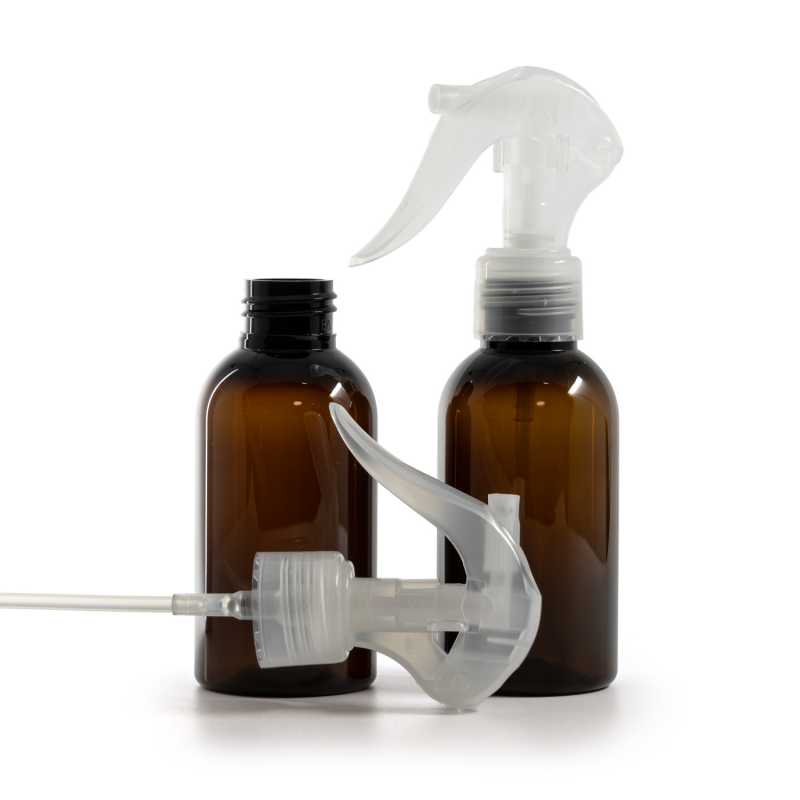Amber Plastic Bottle, Mini Trigger Spray, Transparent, 100 ml