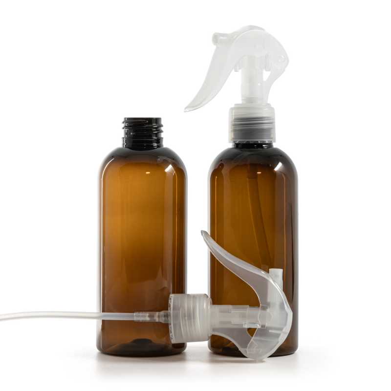 Amber Plastic Bottle, Mini Trigger Spray, Transparent, 200 ml