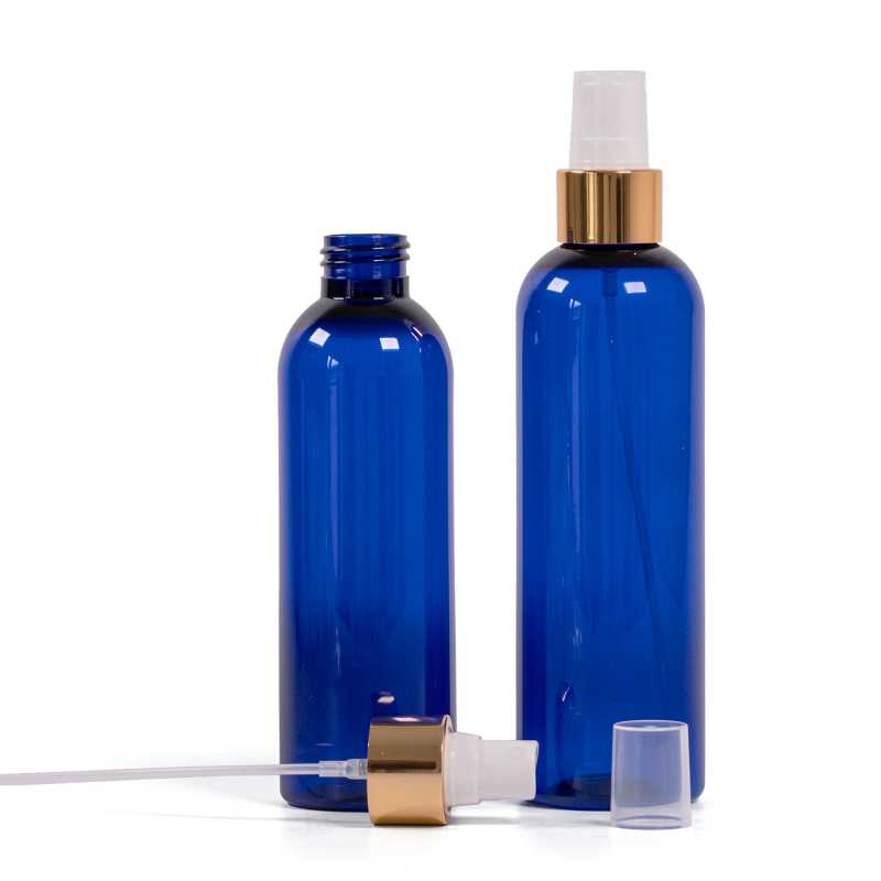 Blue Plastic Bottle, White Spray With Glossy Gold Collar, 250 ml