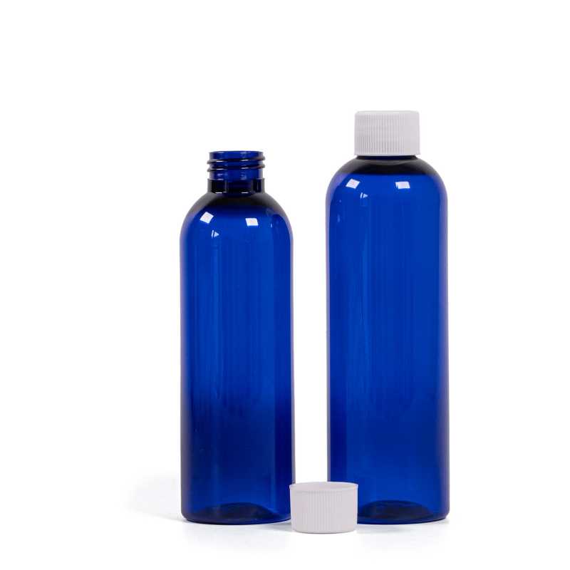 Blue Plastic Bottle, White Cap, 250 ml