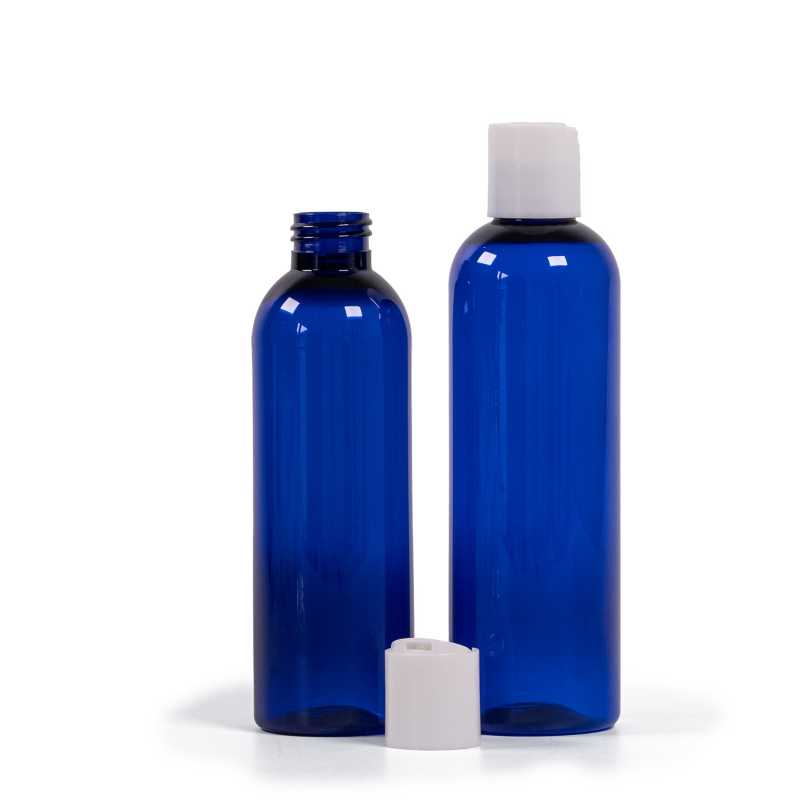 Blue Plastic Bottle, White Disc Top, 200 ml