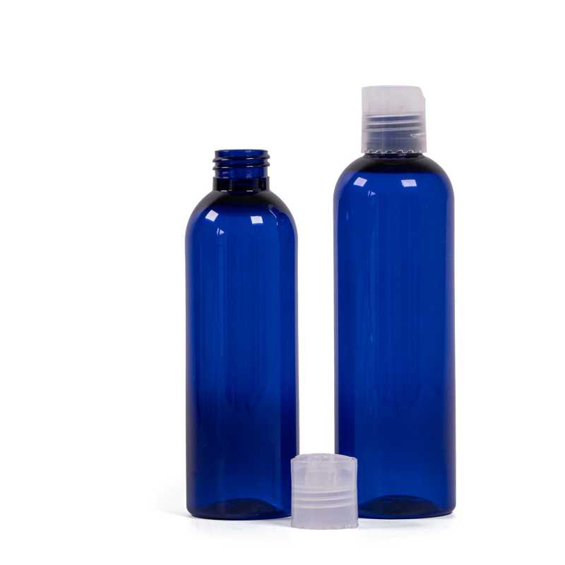Blue Plastic Bottle, Transparent Disc Top, 250 ml
