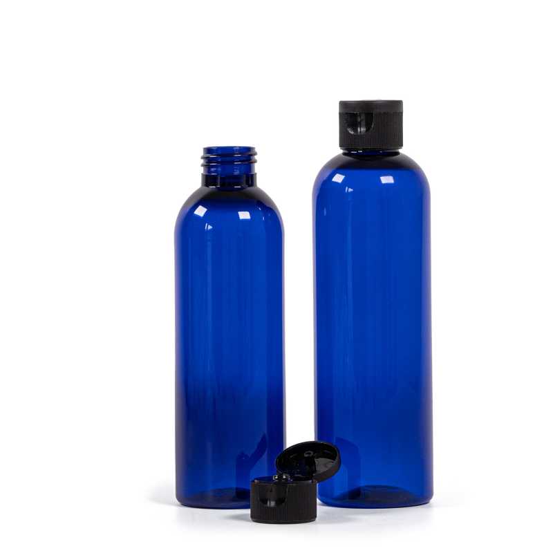 Blue Plastic Bottle, Black Flip Top, 250 ml