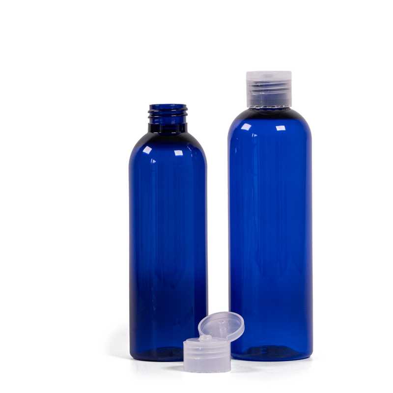 Blue Plastic Bottle, Transparent Flip Top, 250 ml
