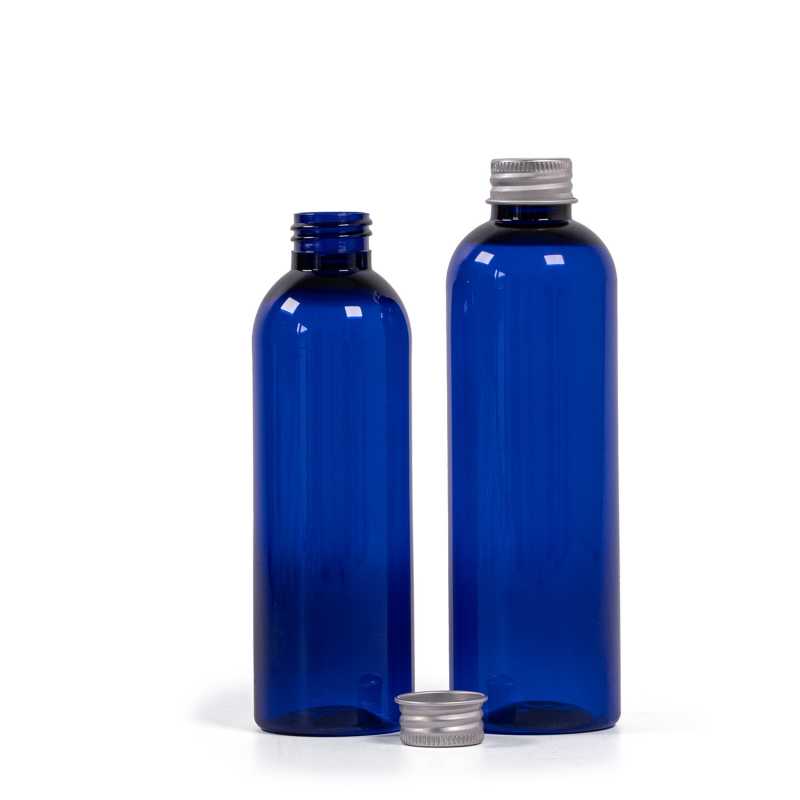 Blue Plastic Bottle, Silver Aluminium Cap, 200 ml