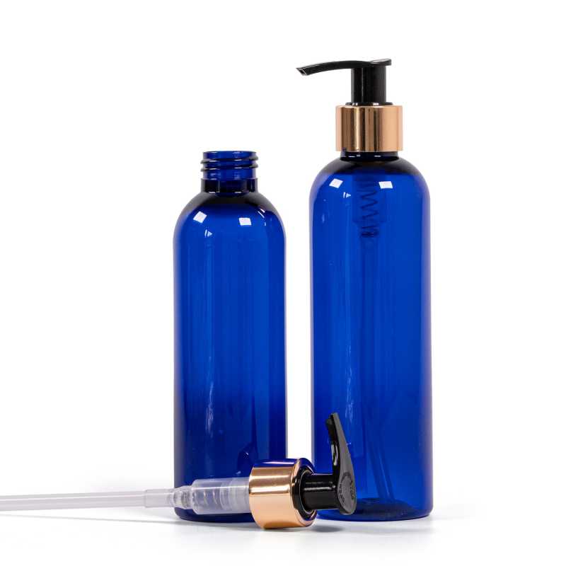 Blue Plastic Bottle, Golden Pump, 200 ml