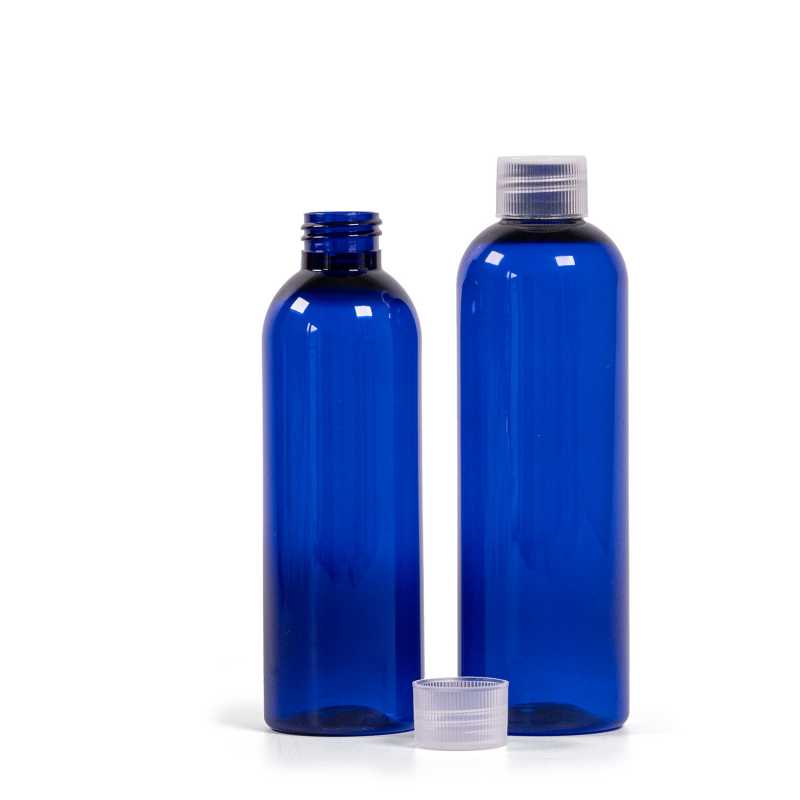 Blue Plastic Bottle, Transparent Cap, 200 ml