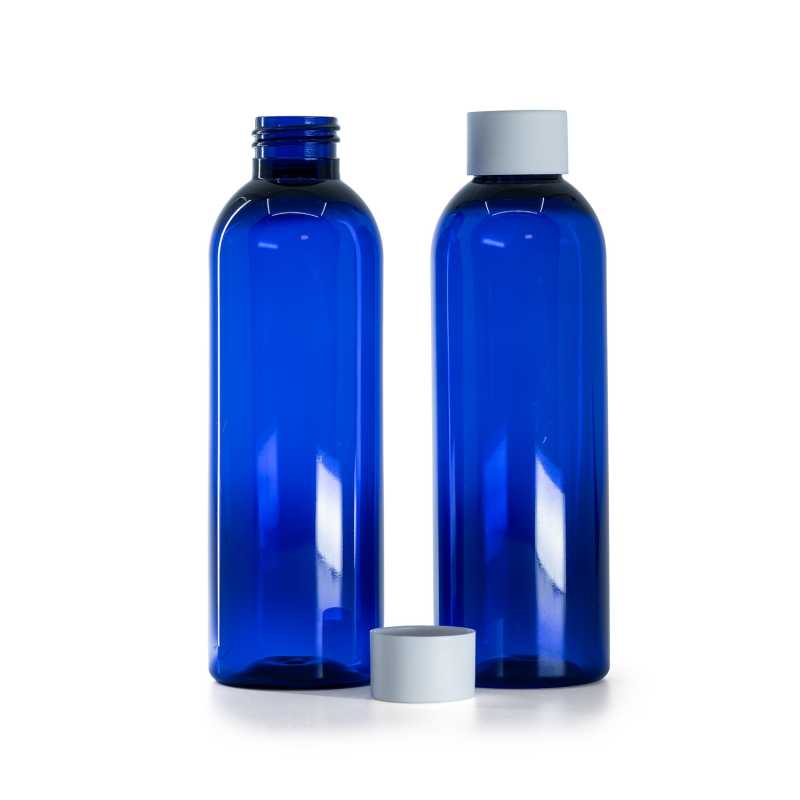 Blue Plastic Bottle, Matte White Cap, 200 ml